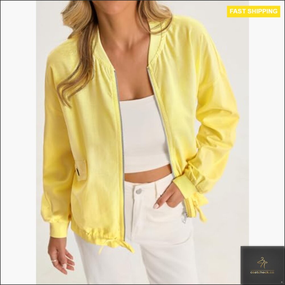 Lightweight Bomber Jacket Zip Up Drawstring Casua… - image 2